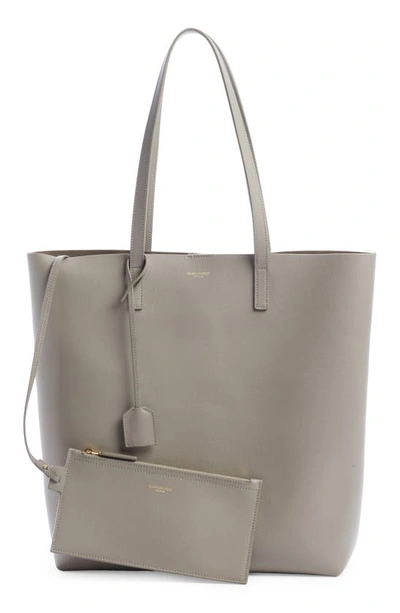Shop Saint Laurent North/south Leather Shopping Tote In Greyish Brown
