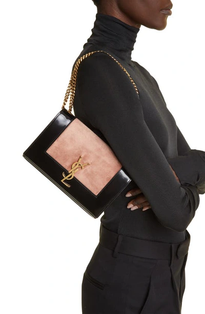 Shop Saint Laurent Small Kate Colorblock Shoulder Bag In Peach Flower/ Noir