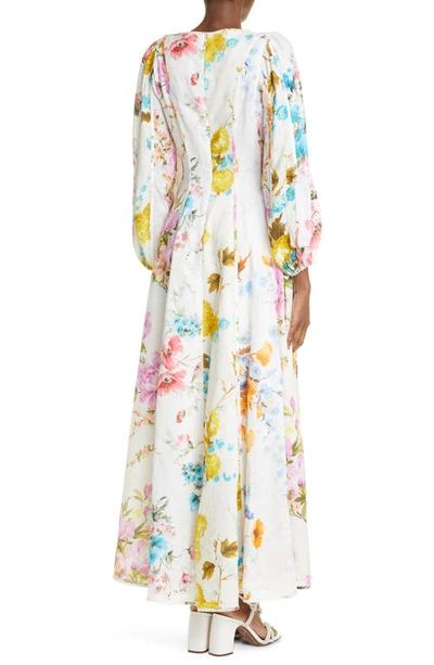 Shop Zimmermann Halcyon Floral Long Sleeve Linen Maxi Dress In Spliced