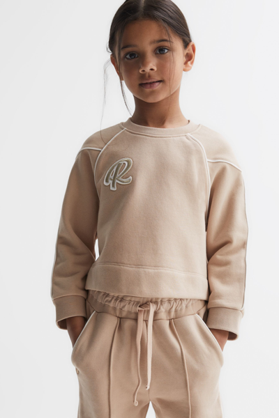 Shop Reiss Julia - Camel Junior Embroidered Crew Neck Sweatshirt, Age 4-5 Years