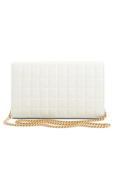 Shop Saint Laurent Cassandre Quilted Leather Wallet On A Chain In Blanc Vintage