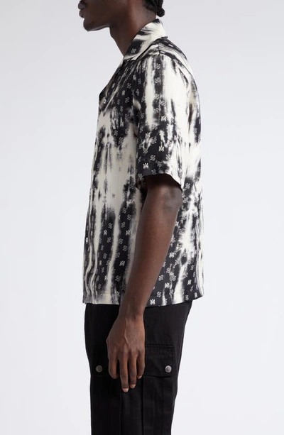 Shop Amiri Bleach Tie Dye Bandana Logo Print Silk Bowling Shirt In Black