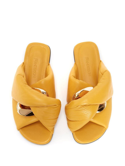 Jw Anderson Chain Twist Leather Flats In Yellow