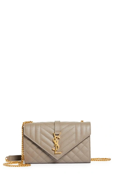 Shop Saint Laurent Small Envelope Calfskin Leather Shoulder Bag In Greyish Brown