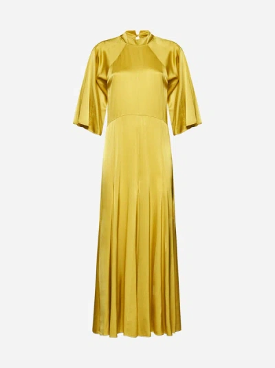 Shop Forte Forte Silk Satin Long Dress In Gold