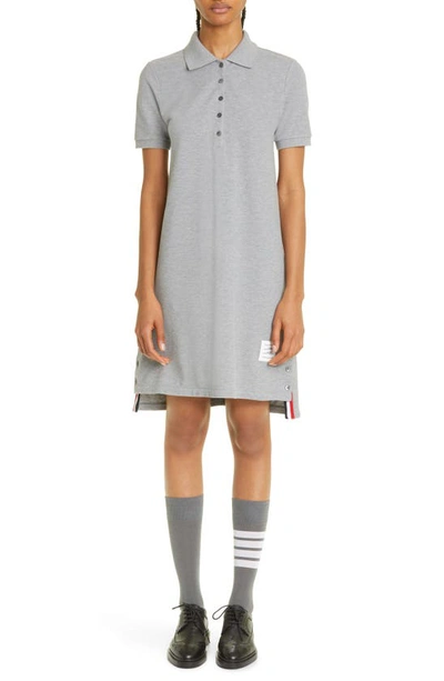 Shop Thom Browne Stripe Piqué Polo Dress In Light Grey