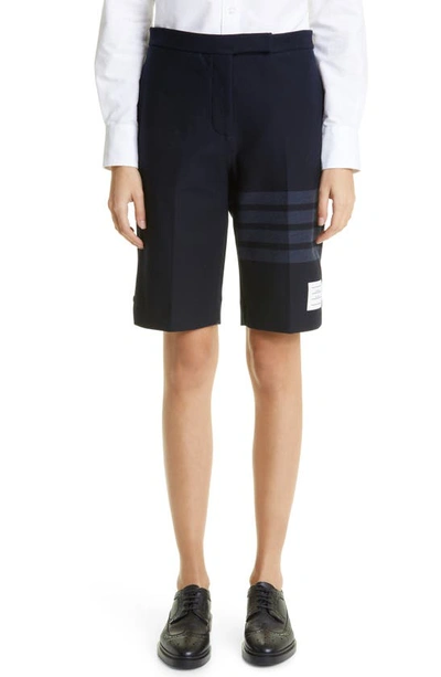 Shop Thom Browne 4-bar Double Face Shorts In Navy