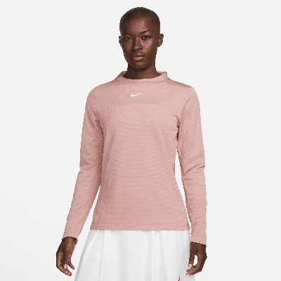 Shop Nike Women's Dri-fit Uv Advantage Mock-neck Golf Top In Pink