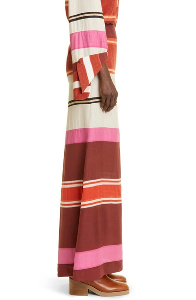 Shop Johanna Ortiz Balneario Andino Stripe Maxi Skirt In Bedouin Sand/ Fucsia/ Tobacco