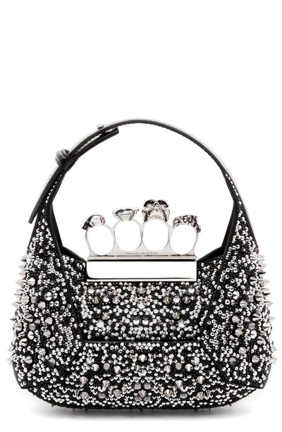 Shop Alexander Mcqueen Mini Jeweled Hobo Embellished Handbag In Black