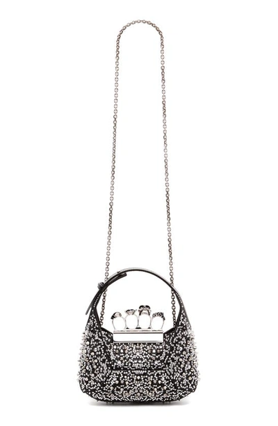 Shop Alexander Mcqueen Mini Jeweled Hobo Embellished Handbag In Black