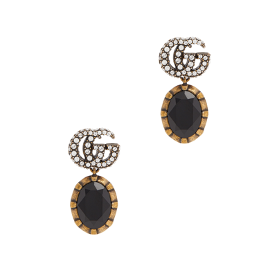 Shop Gucci Gg Crystal-embellished Drop Earrings In Black