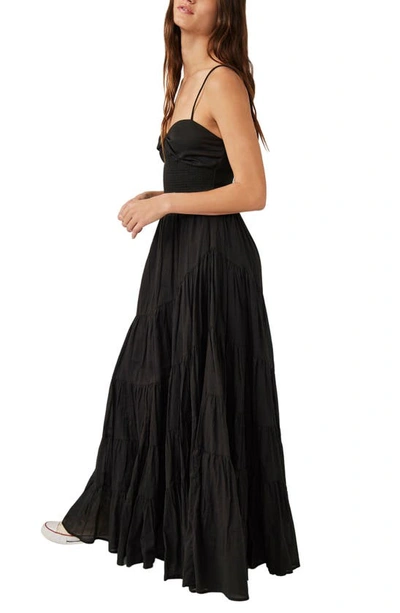 Shop Free People Sundrenched Smocked Waist Tiered Cotton Maxi Dress In Black