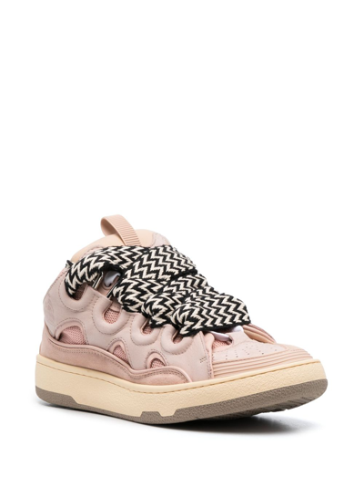 Shop Lanvin Curb Leather Sneakers In Pink