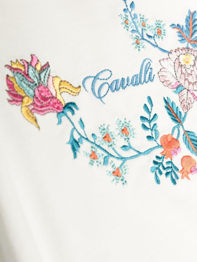 Roberto Cavalli Junior Floral-embroidery Cotton T-shirt In White