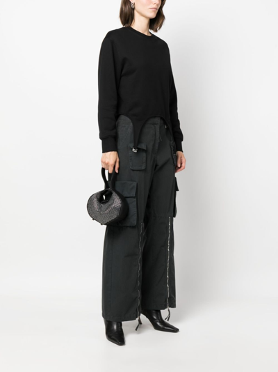 Shop Patrizia Pepe Mini Rhinestone-embellished Bangle Bag In Black