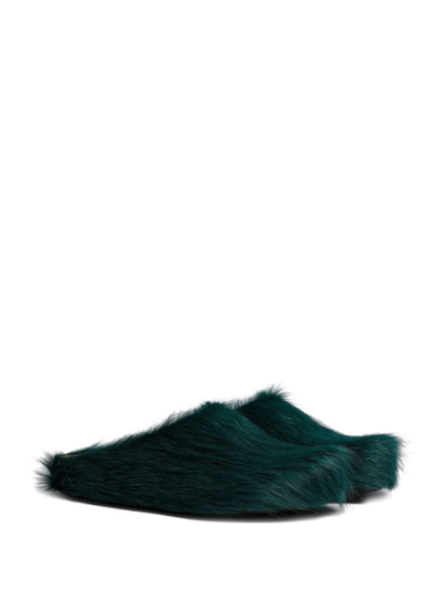 Shop Marni Fussbett Sabot Calf-hair Slippers In Green