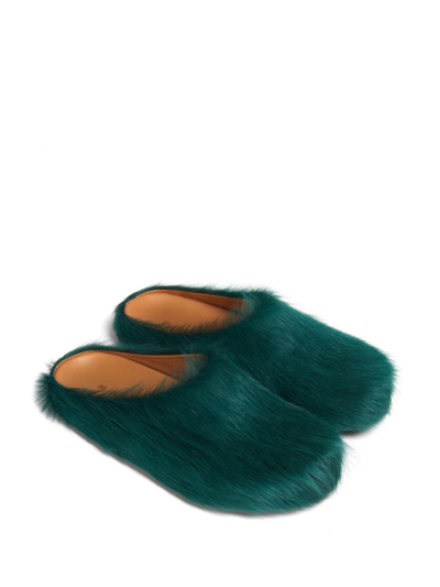 Shop Marni Fussbett Sabot Calf-hair Slippers In Green