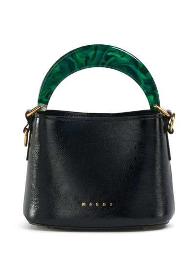 Shop Marni Mini Venice Leather Bucket Bag In Black