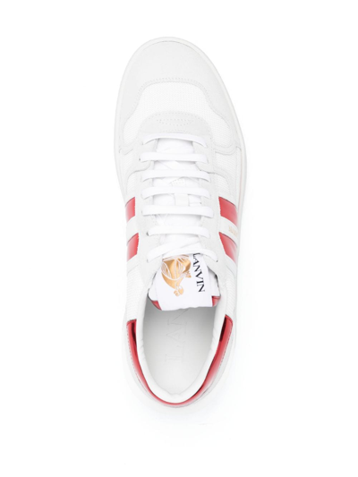 Lanvin Leather Sneakers With Rubber Sole And Metallic Heel In White