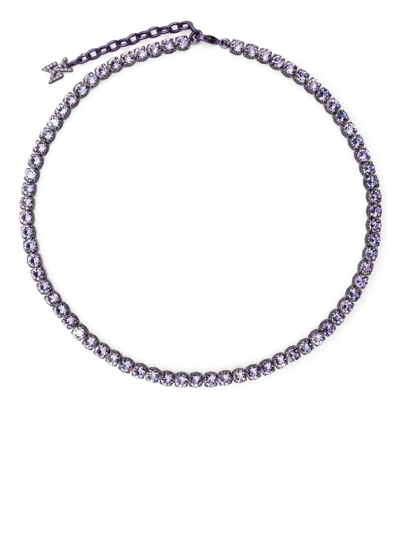 Shop Amina Muaddi Crystal Tennis Necklace In Purple