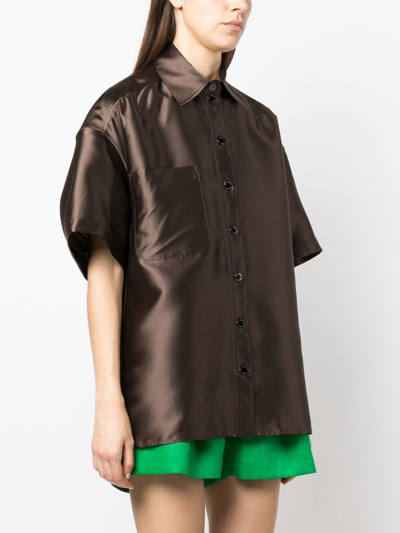 Shop Sandro Short-sleeved Satin Shirt In Brown