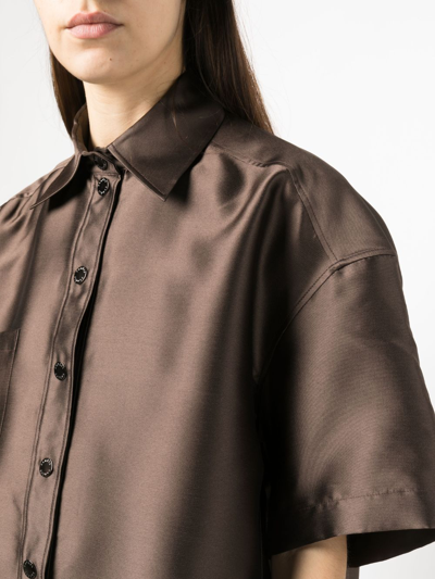 Shop Sandro Short-sleeved Satin Shirt In Brown