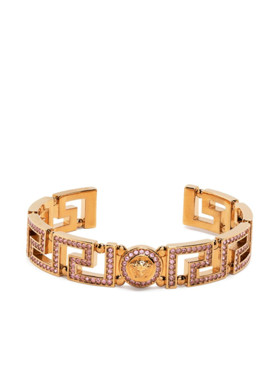 Shop Versace Greca Tribute Medusa Cuff Bracelet In Gold