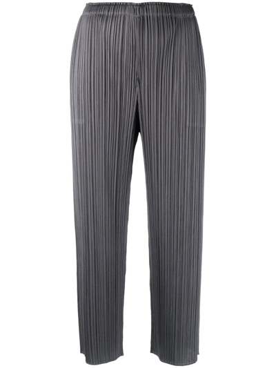Shop Issey Miyake Plissé-effect Cropped Trousers In Grey