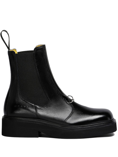 Shop Marni Logo-embossed Leather Chelsea Boots In Black