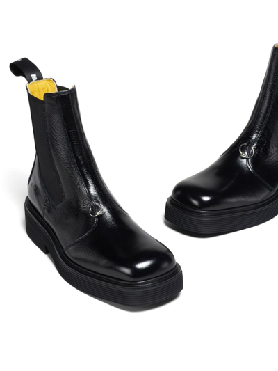 Shop Marni Logo-embossed Leather Chelsea Boots In Black