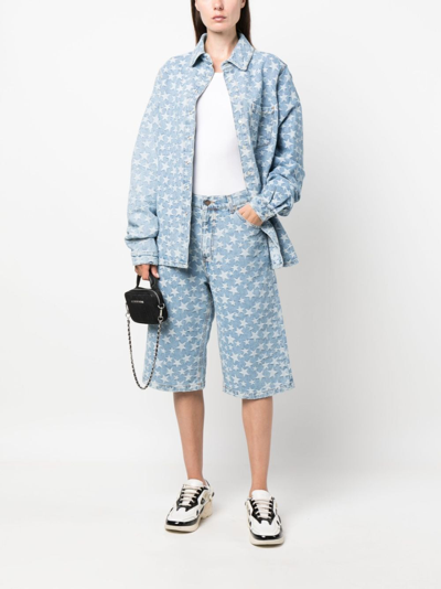 Erl Star-pattern Cotton Denim Shirt In Blue