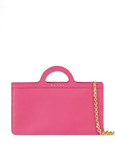 Shop Marni Tropicalia Leather Wallet-on-chain In Pink