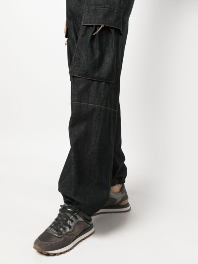 Shop Brunello Cucinelli Drawstring Cargo Jeans In Grey