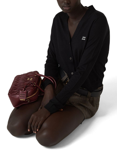 Miu Miu Logo-embroidered Cashmere Cardigan In Black