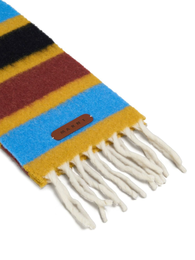 Marni Stripe-pattern Fringed Scarf In Yellow