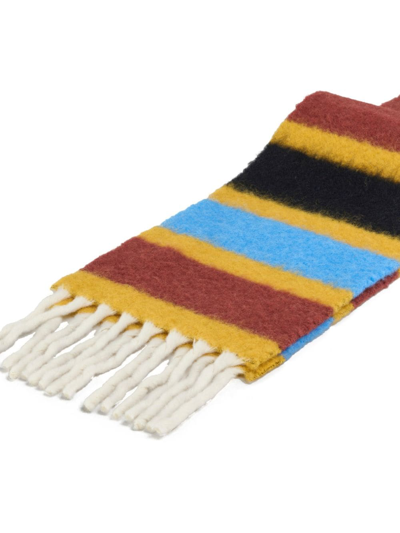 Shop Marni Logo-appliqué Striped Scarf In Yellow