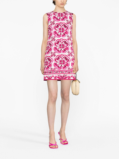 Shop Dolce & Gabbana Majolica-print Stretch-silk Minidress In Pink