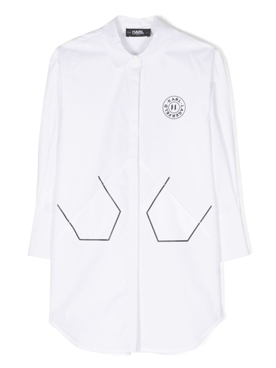 Shop Karl Lagerfeld Logo-print Cotton Shirt Dress In White