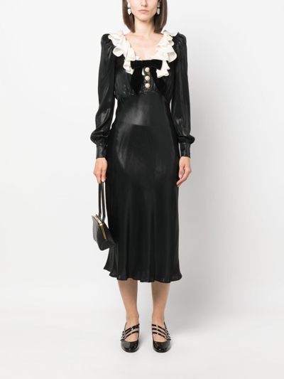 Shop Alessandra Rich Volant-collar Laminated-silk Midi Dress In Black