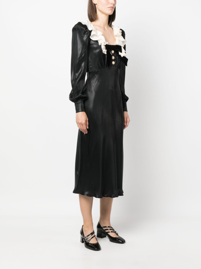 Shop Alessandra Rich Volant-collar Laminated-silk Midi Dress In Black