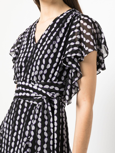 Shop Diane Von Furstenberg Ruffled Polka-dot Wrap Dress In Black