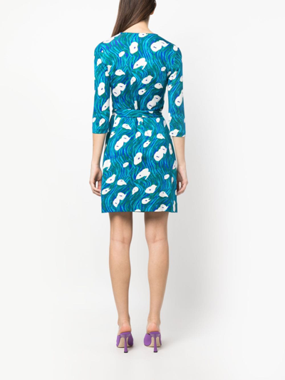 Shop Diane Von Furstenberg Abstract-print Silk Wrap Dress In Blue