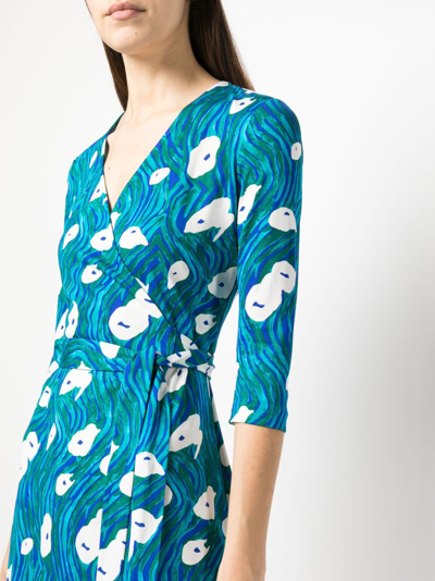Shop Diane Von Furstenberg Abstract-print Silk Wrap Dress In Blue