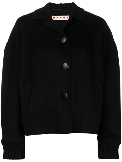 Shop Marni Virgin Wool-cashmere Cropped Jacket In Black