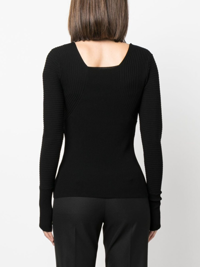 Shop By Malene Birger Ribbed-effect Square-neck Jumper In Black