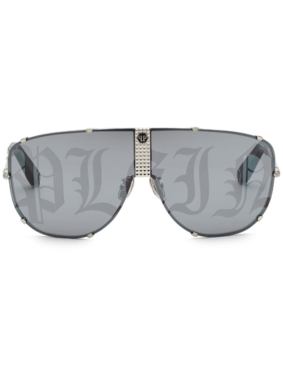 Shop Philipp Plein Stud Pilot-frame Sunglasses In Black