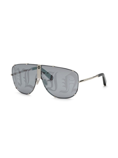 Shop Philipp Plein Stud Pilot-frame Sunglasses In Black