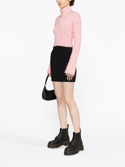 Shop Alessandra Rich Embellished Ribbed-knit Cardigan In Pink