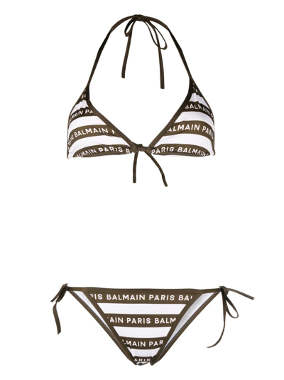 Shop Balmain Logo-print Bikini Set In White